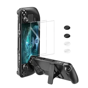 Bibuks ﻿Steam Deck Case,Steam Deck OLED Protective Case,Non-Slip Skin Protective Shell with Kickstand , 2 Screen Protectors & 4 Thumb Grips (Black01)