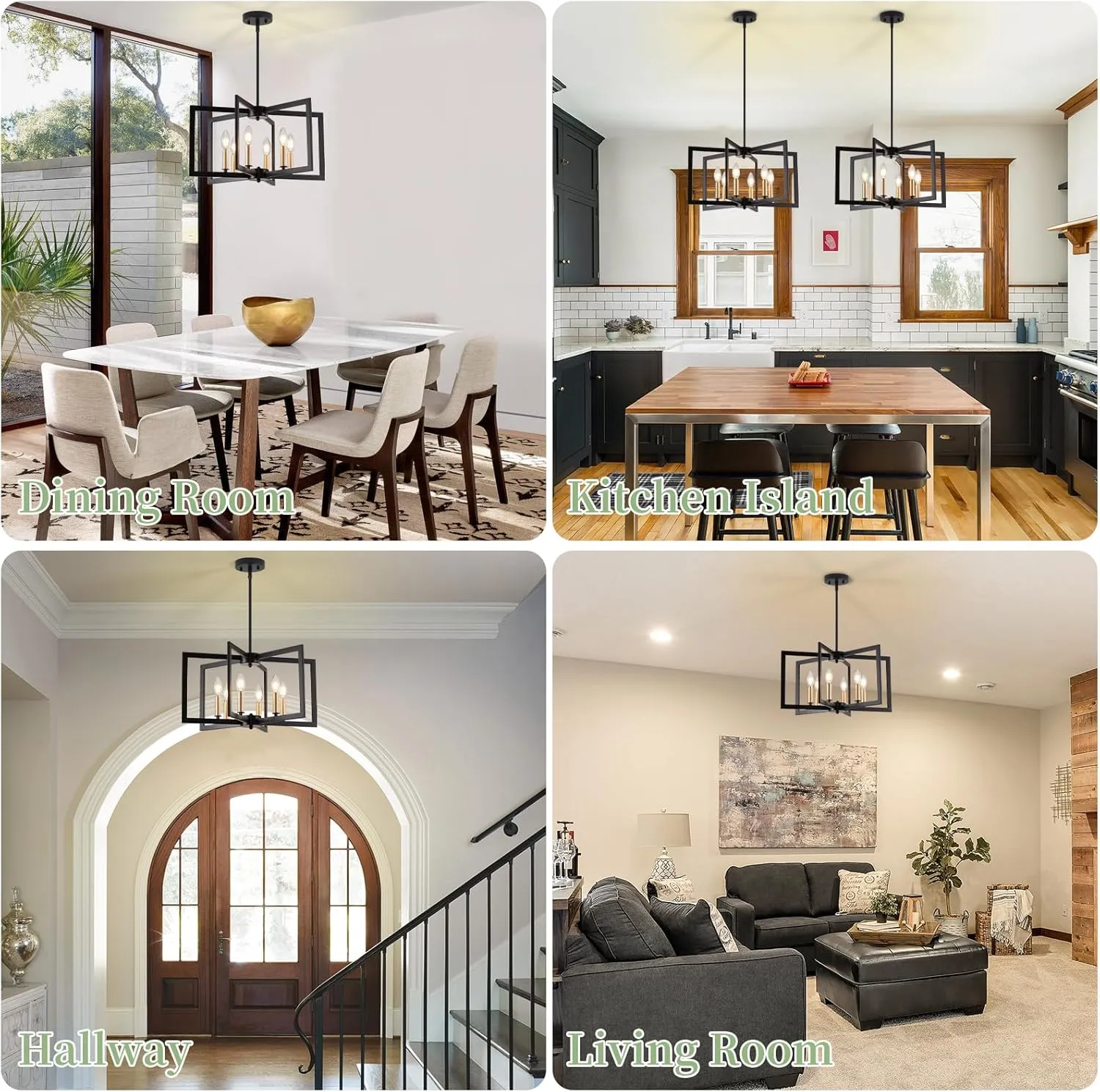 Black Chandelier, Dining Room Light Fixture Geometric Metal Modern Industrial Chandelier Lighting for Farmhouse Living Room Entryway Kitchen (E12 Bulbs Not Included, 6 Light, Black Gold)