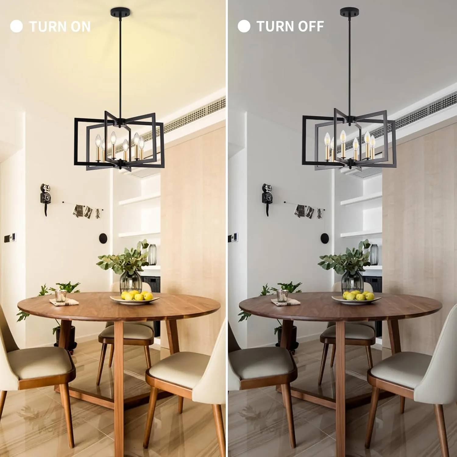 Black Chandelier, Dining Room Light Fixture Geometric Metal Modern Industrial Chandelier Lighting for Farmhouse Living Room Entryway Kitchen (E12 Bulbs Not Included, 6 Light, Black Gold)