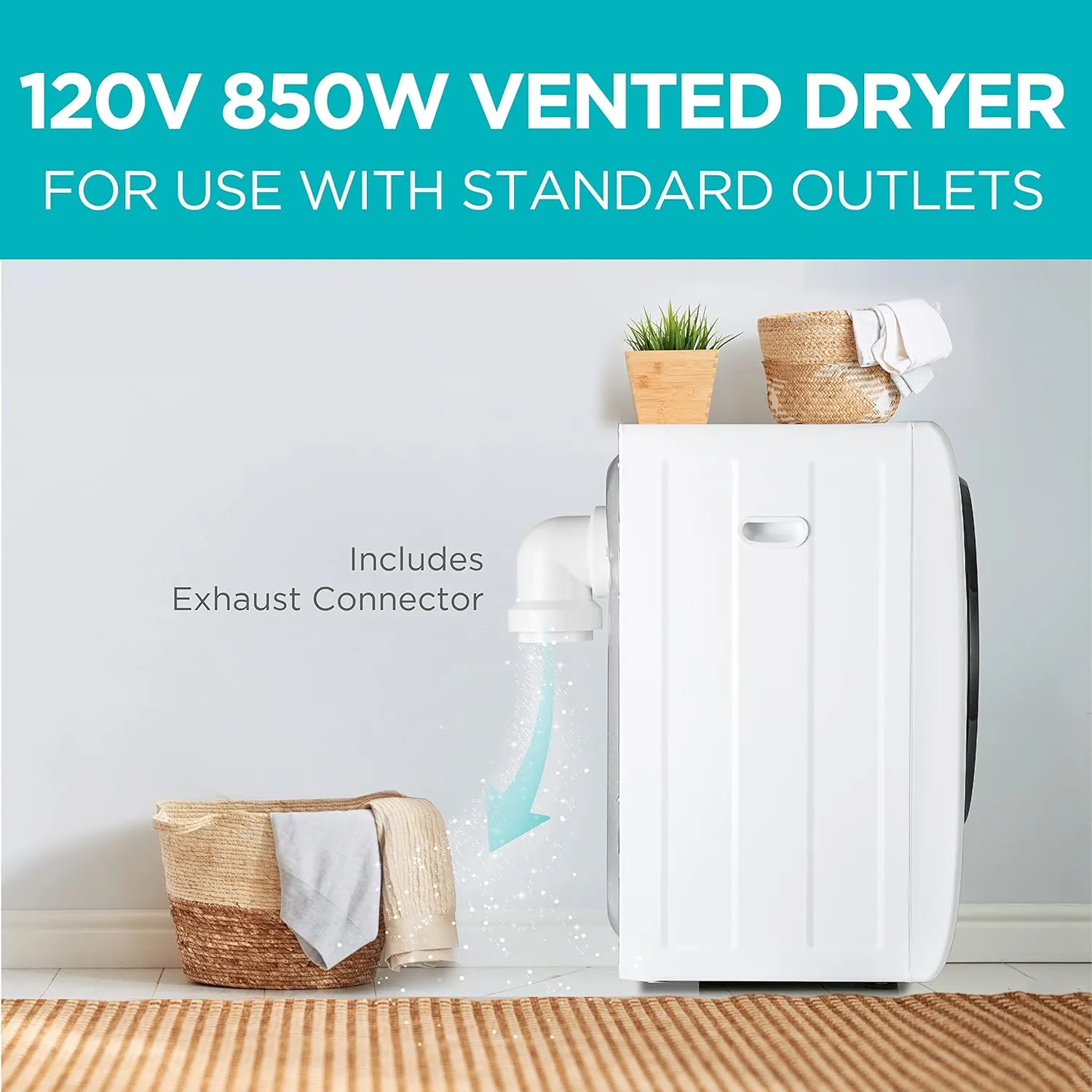BLACK DECKER Compact Clothes Dryer, 1.5 Cu. Ft. 850W Electric Dryer, 120V Vented Portable Dryer with Stainless Steel Drum, for 5.5 lbs. of clothing for Standard Wall Outlet