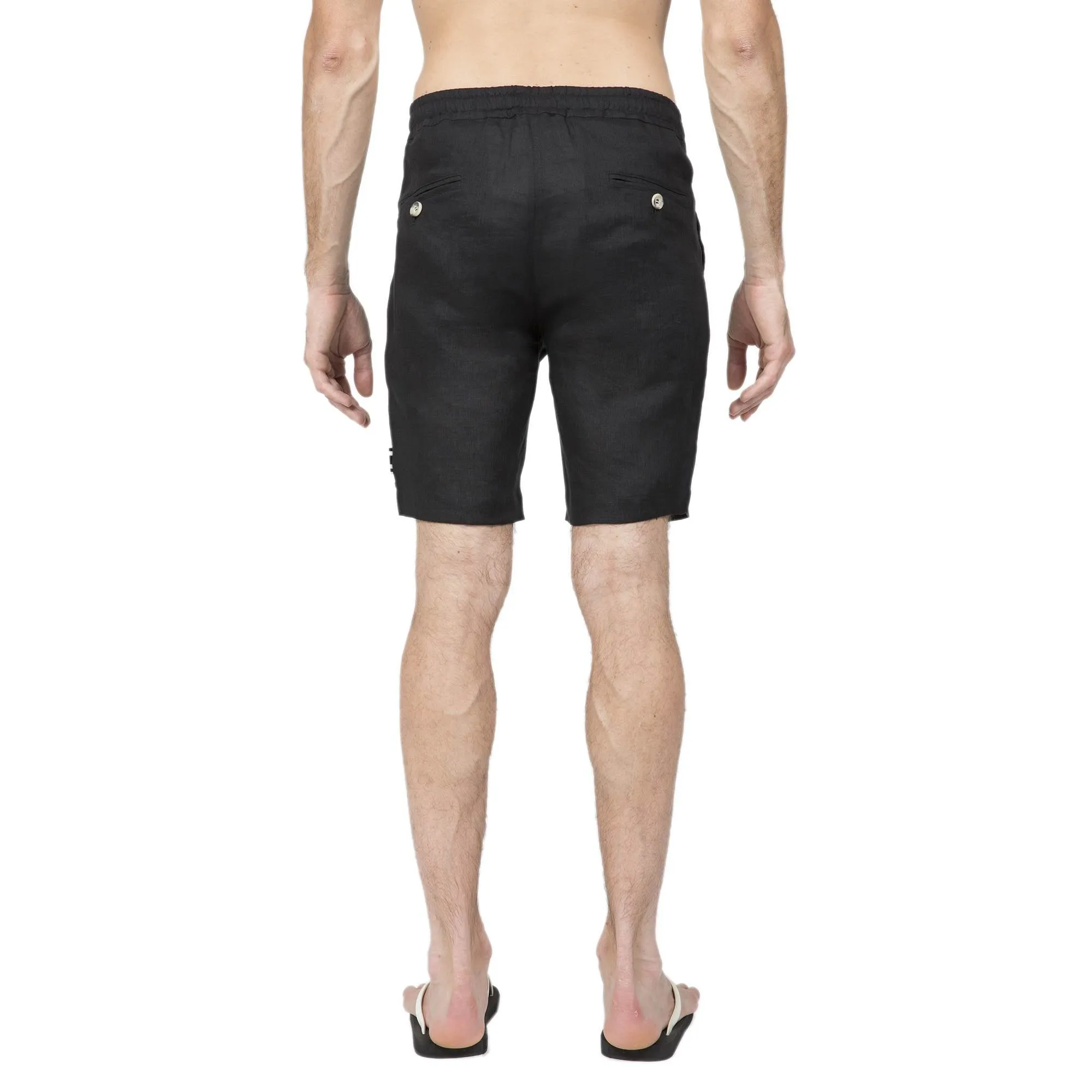 BLACK ELASTICATED LINEN SHORT WITH DRAWSTRING