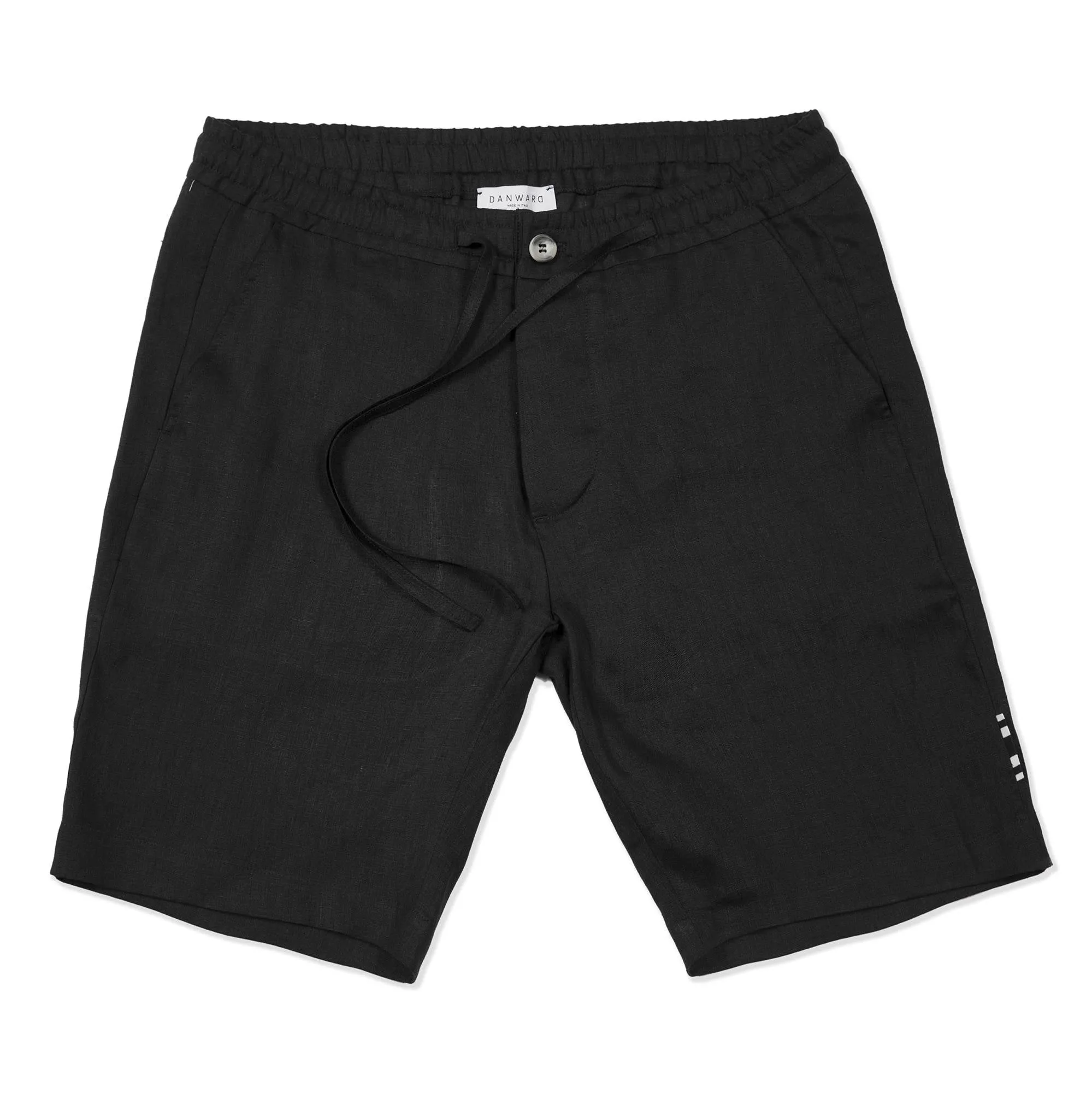 BLACK ELASTICATED LINEN SHORT WITH DRAWSTRING