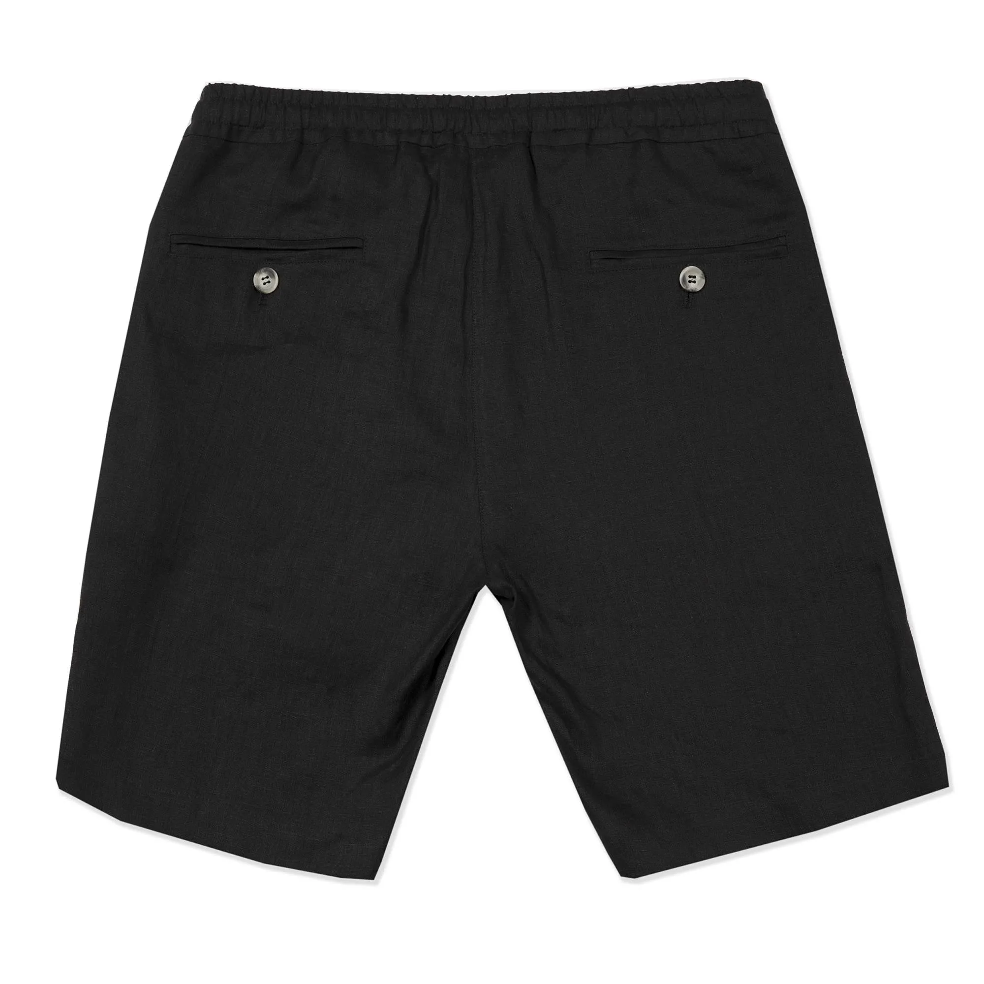 BLACK ELASTICATED LINEN SHORT WITH DRAWSTRING