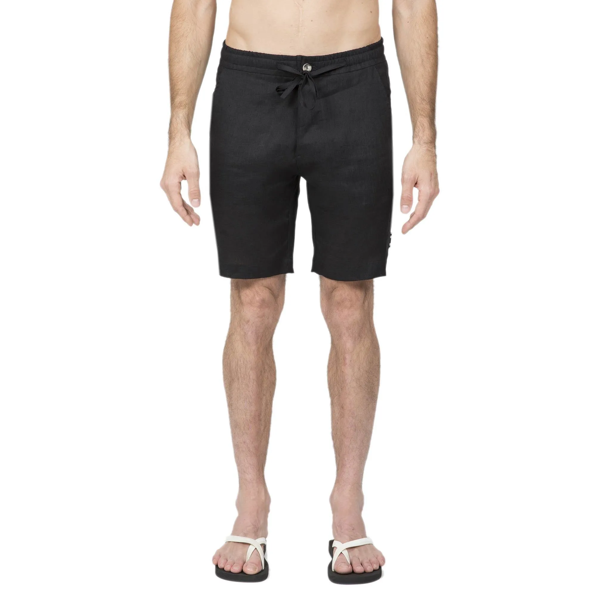 BLACK ELASTICATED LINEN SHORT WITH DRAWSTRING
