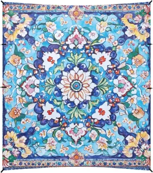 Bohemian Boho Vintage Mandala Style Flower Foldable Beach Canopy UPF50 Water-Resistant Portable Sunshade with Sandbags & Sand Shovel for Family Trips, Picnics & Camping