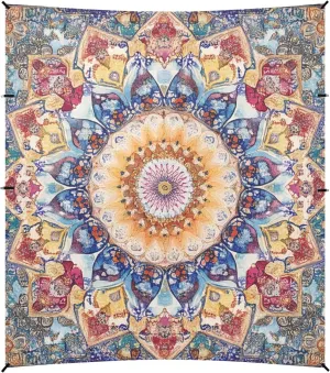 Bohemian Boho Vintage Mandala Style Flower Foldable Beach Tent UPF50  Protection Water-Resistant Large Sun Shade with Sandbags & Sand Shovel for Backyard and Camping