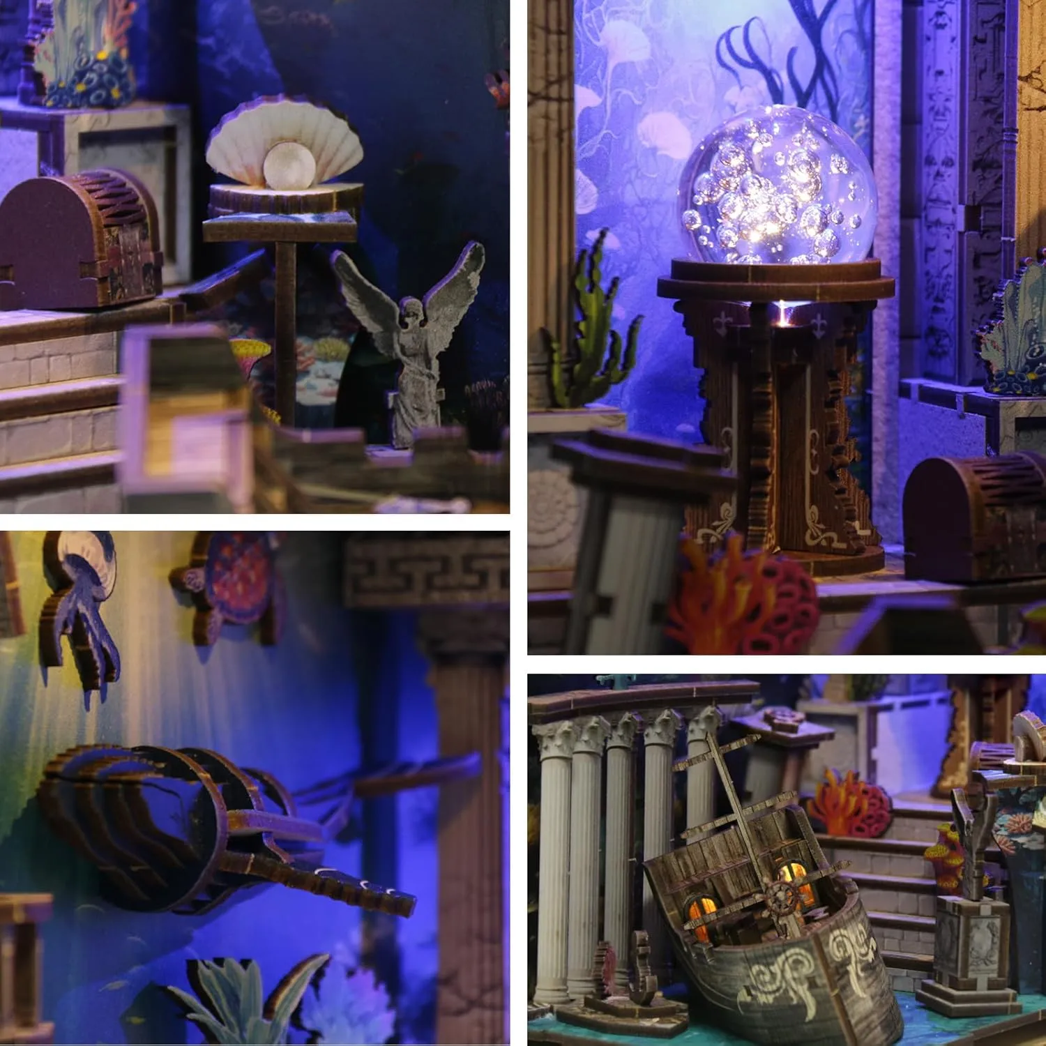 Book Nook Kit - DIY Miniature House Dollhouse Kit for Adults and Teens Booknook 3D Wooden Puzzle Creative Bookshelf Décor Decorative Bookend Riddle on The Seabed