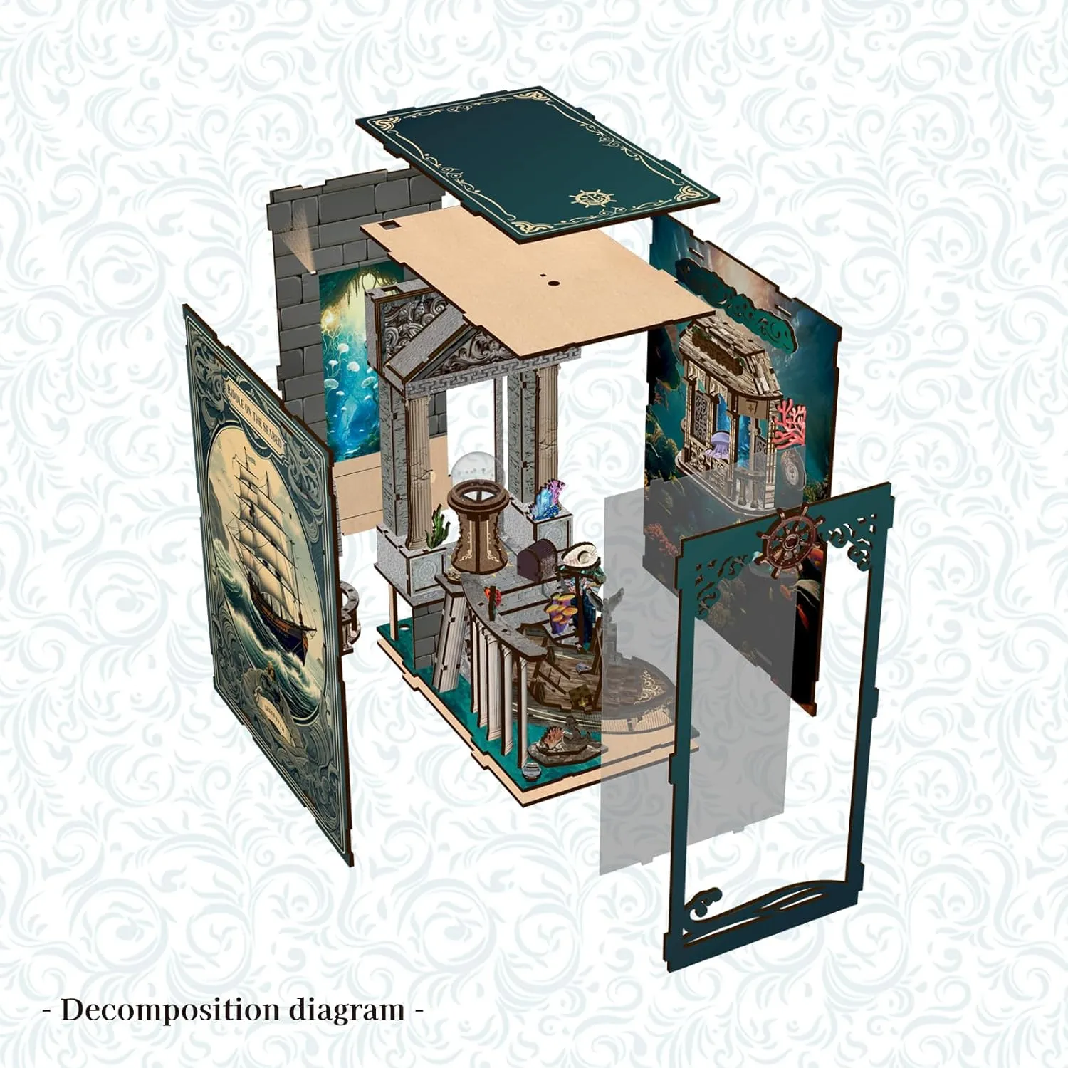 Book Nook Kit - DIY Miniature House Dollhouse Kit for Adults and Teens Booknook 3D Wooden Puzzle Creative Bookshelf Décor Decorative Bookend Riddle on The Seabed