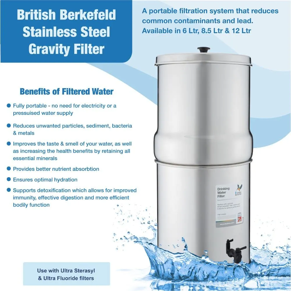 British Berkefeld Doulton 2.25 Gallon Countertop Gravity-Fed Water Filtration System Plus Four Ultra Sterasyl Ceramic Filter Candles