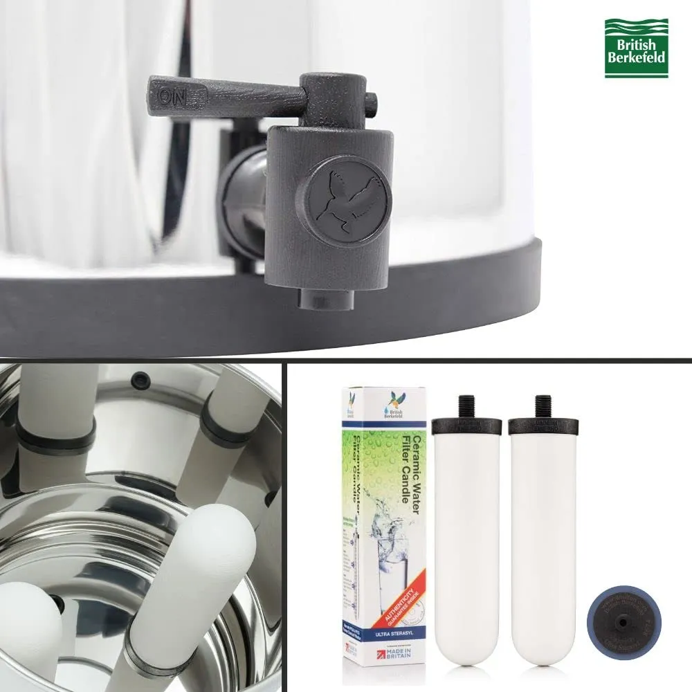 British Berkefeld Doulton 2.25 Gallon Countertop Gravity-Fed Water Filtration System Plus Four Ultra Sterasyl Ceramic Filter Candles