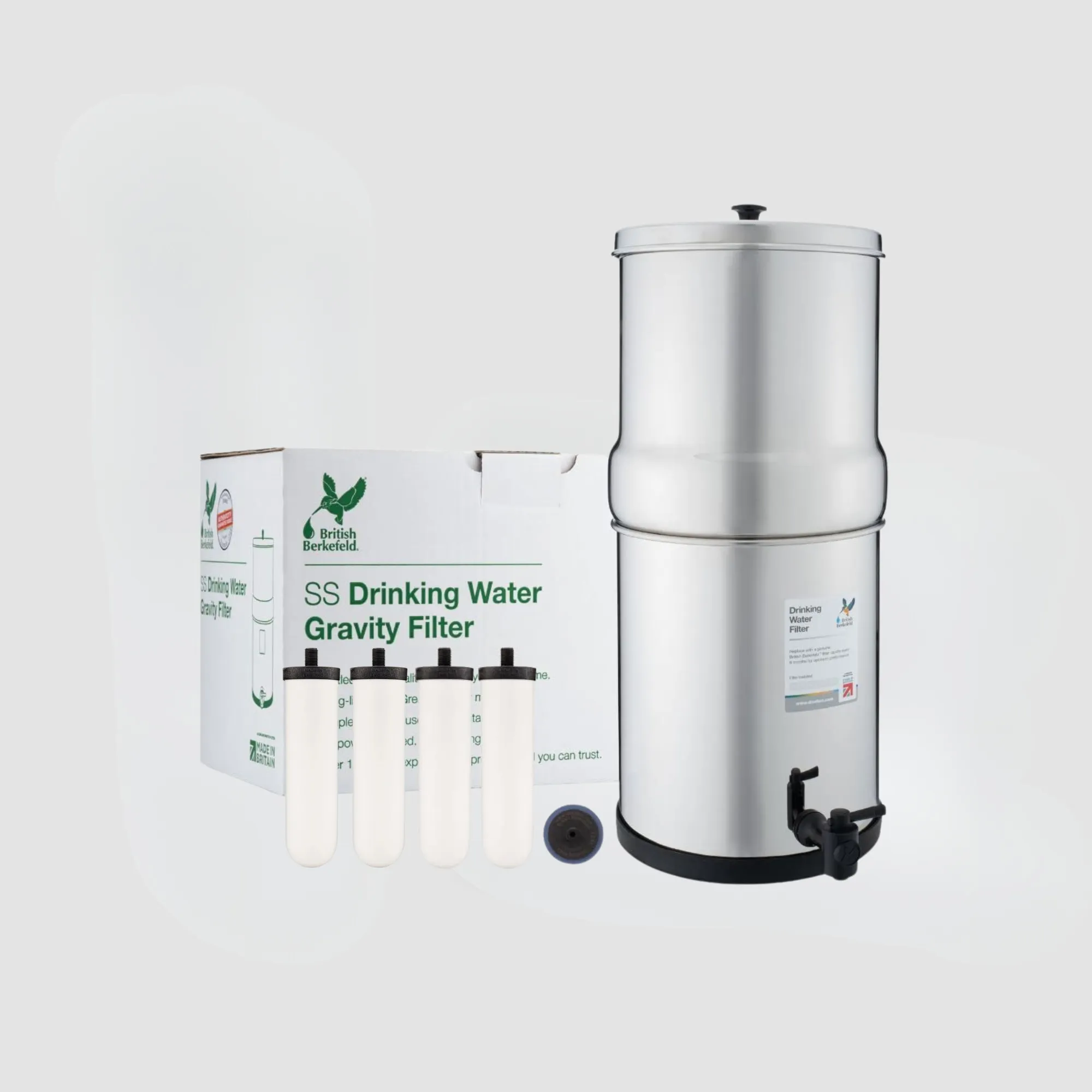 British Berkefeld Doulton 2.25 Gallon Countertop Gravity-Fed Water Filtration System Plus Four Ultra Sterasyl Ceramic Filter Candles