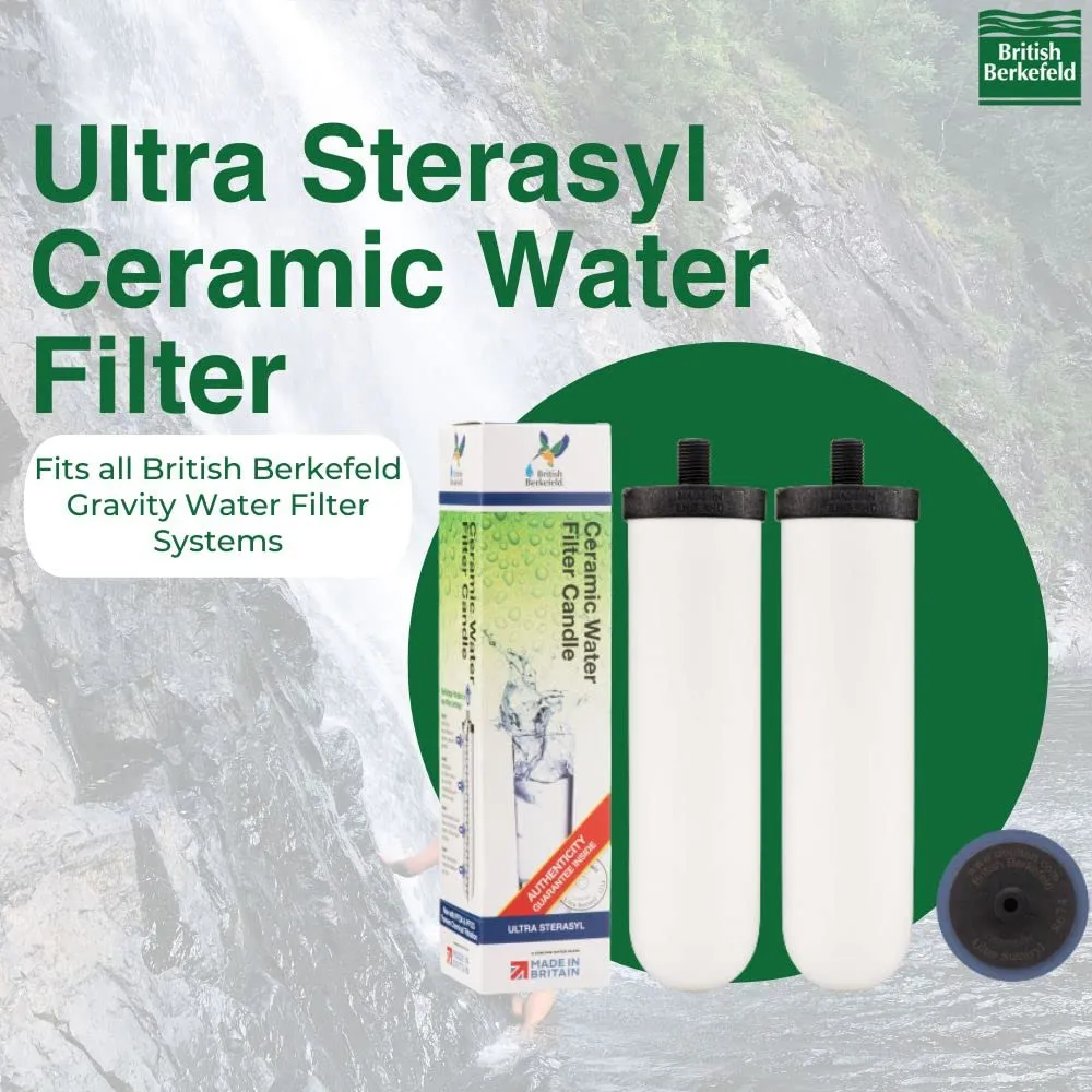 British Berkefeld Doulton 2.25 Gallon Countertop Gravity-Fed Water Filtration System Plus Four Ultra Sterasyl Ceramic Filter Candles