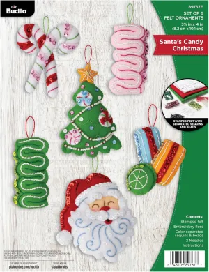 Bucilla 6, Santa's Candy Christmas, Perfect for DIY Arts and Crafts Felt Applique 4 Piece Ornament Making Kit