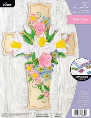 Bucilla Felt Applique Wall Hanging Kit, Floral Cross, Perfect for DIY Arts and Crafts, 89650E