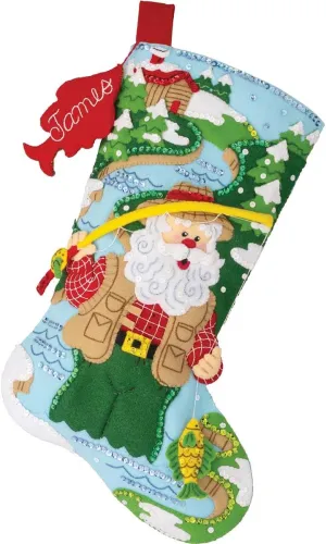 Bucilla, Fly Fishing Santa, Felt Applique 18" Stocking Making Kit, Perfect for DIY Arts and Crafts, 89724E