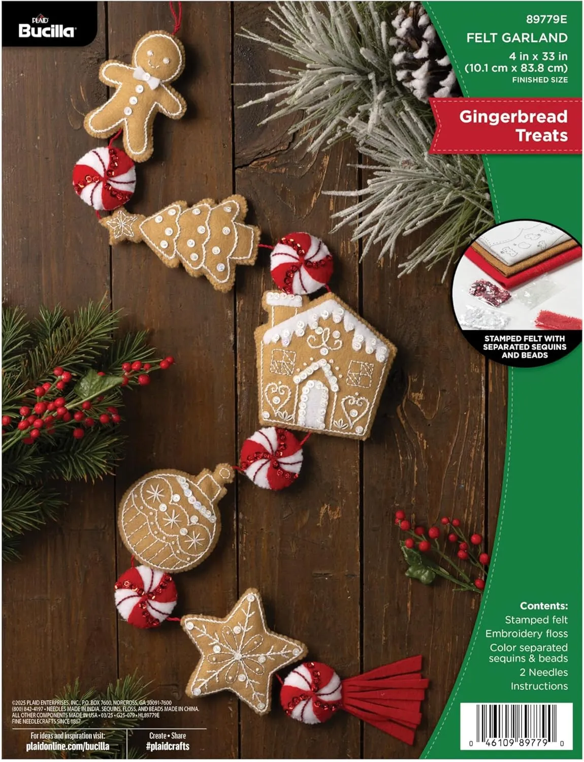 Bucilla, Gingerbread Treats, Perfect for DIY Arts and Crafts Projects Felt Garland Making Kit, 89779E