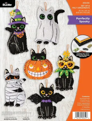 Bucilla, Purrfectly Spooky, Felt Applique 6 Piece Ornament Making Kit, Perfect for Halloween Arts and Crafts, 89649E