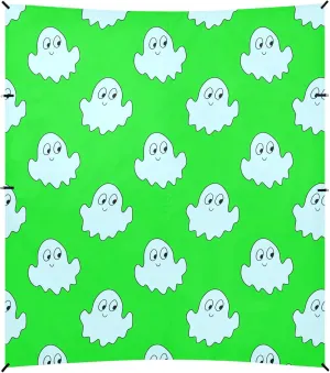 Burbuja Cartoon Ghosts on Green Beach Canopy Windproof Beach Tent Sun Shade with 4 Sandbags & Sand Shovel, Portable Sun Shelter for Family Camping Picnic