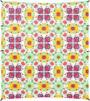 Burbuja Colorful Flower Tiles Beach Canopy Windproof Beach Tent Sun Shade with 4 Sandbags & Sand Shovel, Portable Sun Shelter for Family Camping Picnic