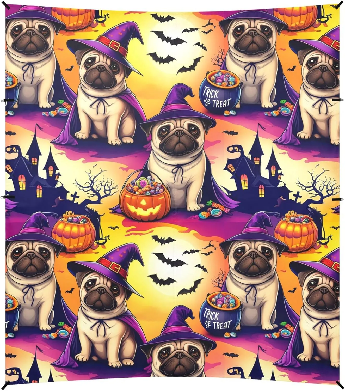 Burbuja Cute Dog in Witch Costume Beach Canopy Windproof Beach Tent Sun Shade with 4 Sandbags & Sand Shovel, Portable Sun Shelter for Family Camping Picnic