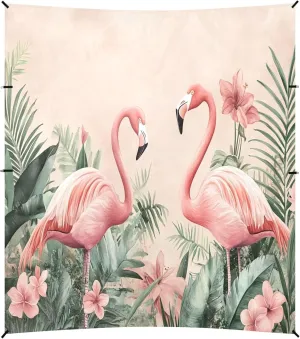 Burbuja Flamingos in Jungle Beach Canopy Windproof Beach Tent Sun Shade with 4 Sandbags & Sand Shovel, Portable Sun Shelter for Family Camping Picnic