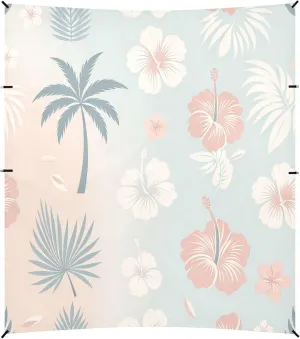 Burbuja Pastel Palm Trees Hibiscus Flowers Beach Canopy Windproof Beach Tent Sun Shade with 4 Sandbags & Sand Shovel, Portable Sun Shelter for Family Camping Picnic