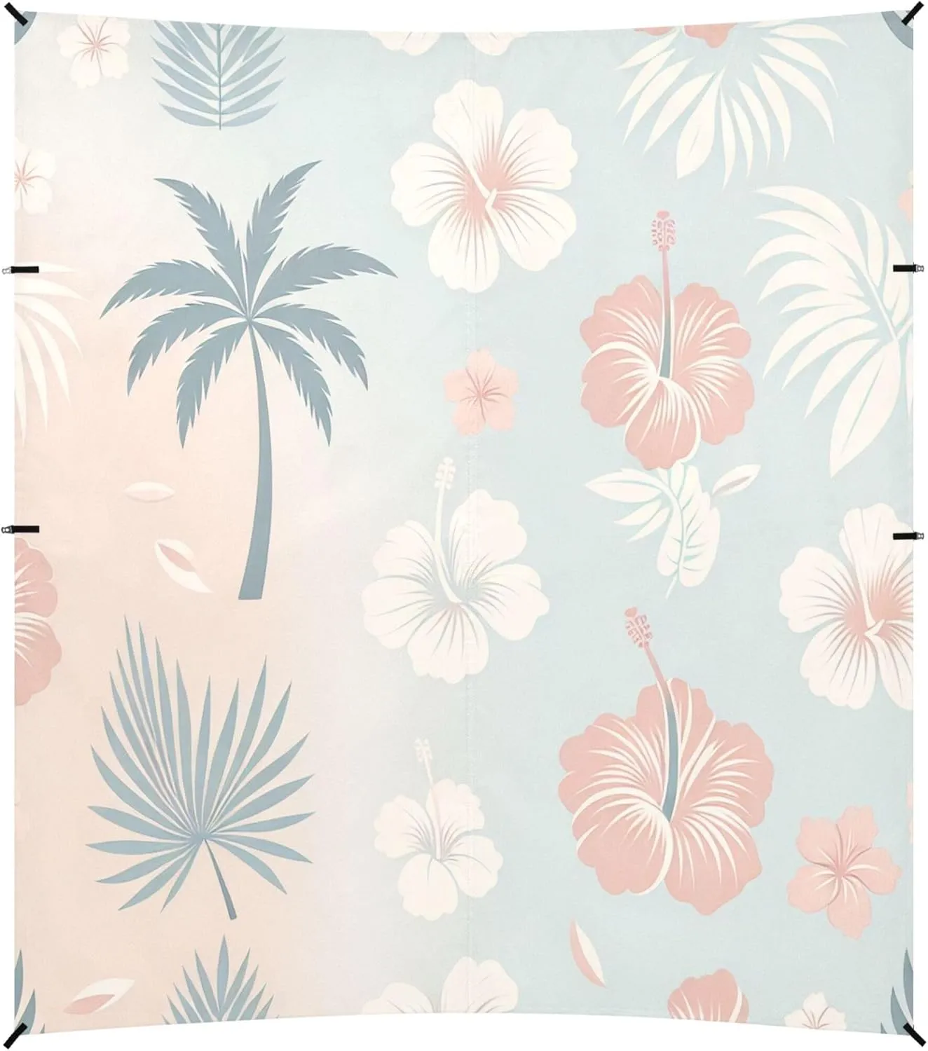 Burbuja Pastel Palm Trees Hibiscus Flowers Beach Canopy Windproof Beach Tent Sun Shade with 4 Sandbags & Sand Shovel, Portable Sun Shelter for Family Camping Picnic