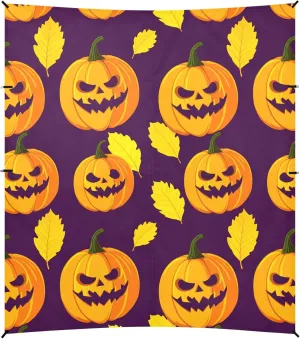 Burbuja Pumpkins Fallen Leaves Beach Canopy Windproof Beach Tent Sun Shade with 4 Sandbags & Sand Shovel, Portable Sun Shelter for Family Camping Picnic