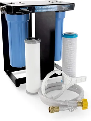 Camco EVO X2 Dual Stage Camper & RV Water Filter Kit - 2 Stage Filtration w/KDF & GAC - Filters Out Bad Taste, Odors, Lead, Bacteria & More - Provides Approx. 15,000 Gallons of Filtered Water (40639)