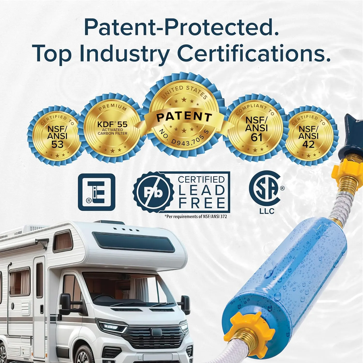 Camco Tastepure RV Water Filter - New Advanced 6-Step Patent-Protected Filtration - Camping Essentials for Fresh Drinking Water - 2-Pack of RV Inline Water Filters, Made in USA (40045)