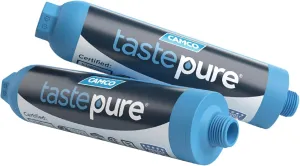 Camco Tastepure RV Water Filter - New Advanced 6-Step Patent-Protected Filtration - Camping Essentials for Fresh Drinking Water - 2-Pack of RV Inline Water Filters, Made in USA (40045)