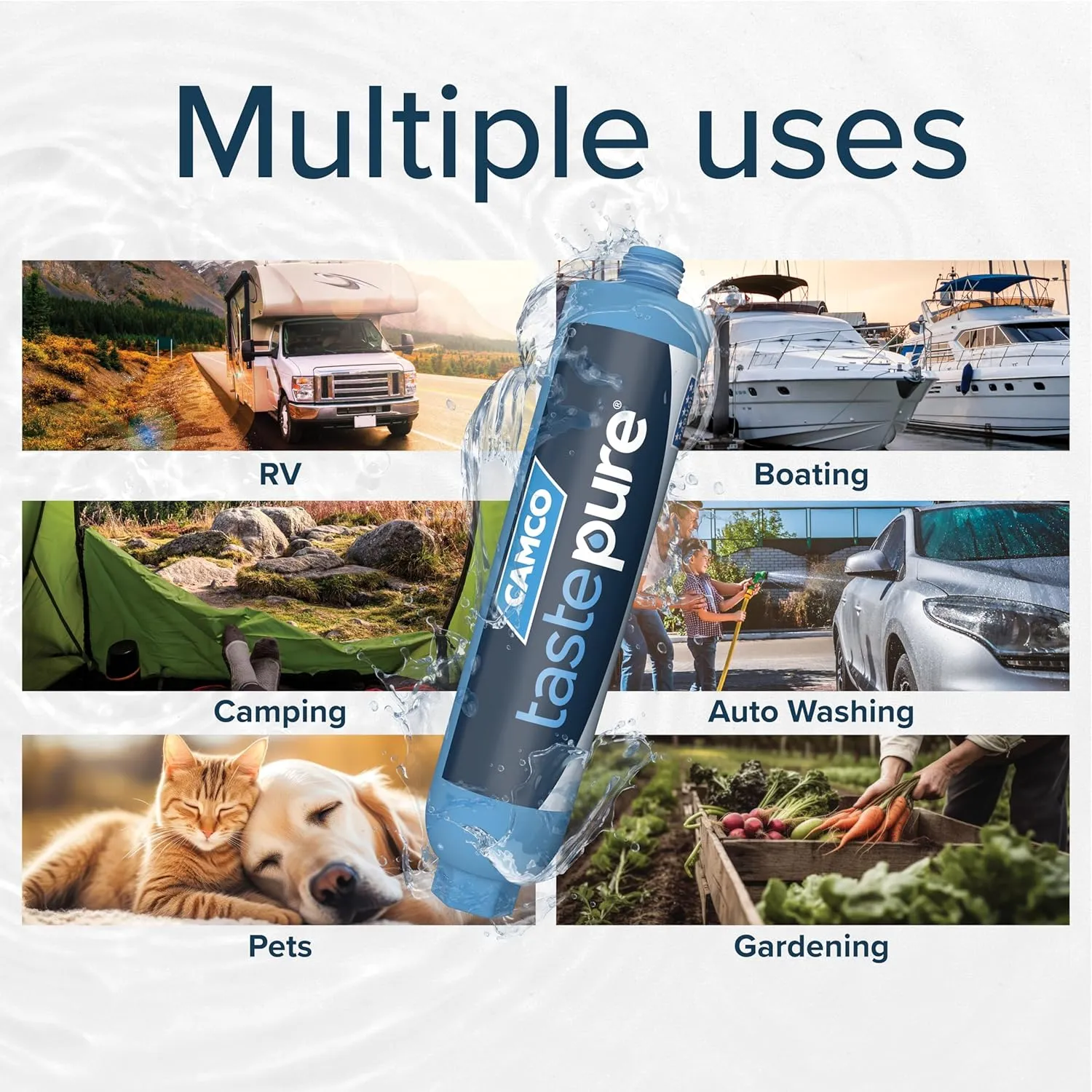 Camco Tastepure RV Water Filter - New Advanced 6-Step Patent-Protected Filtration - Camping Essentials for Fresh Drinking Water - 2-Pack of RV Inline Water Filters, Made in USA (40045)