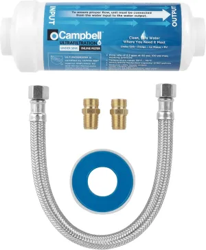 Campbell Ultrafiltration  Inline Under Sink Filter Complete Install Kit - Enhance Home Water Quality for Homeowners & Builders - Get Cleaner, Safer Water, NSF 42/53 Certified & Made in USA