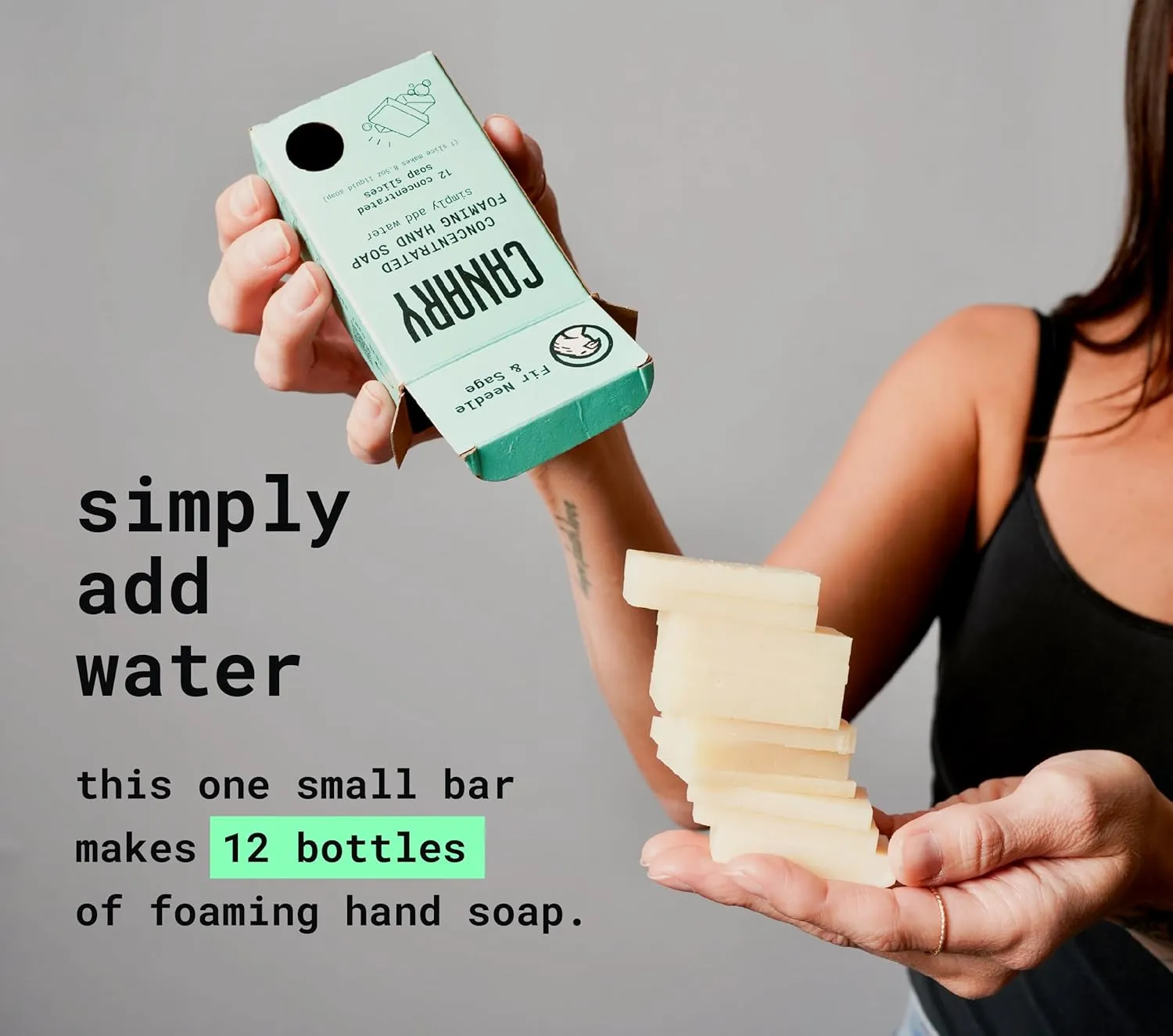 Canary Foaming Hand Soap Bars Kit - Refillable Zero Waste Hand Wash Concentrate with Coconut Oil - All Natural, Moisturizing, Organic, Non Toxic, Fir and Sage, 1 Bottle, 14 refills