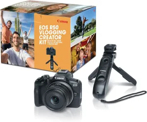 Canon EOS R50 Vlogging Creator Kit, Hybrid Mirrorless Camera with RF-S10-18mm F4.5-6.3 IS STM Lens and Tripod Grip, Wide-angle Lens, 24.2 MP CMOS (APS-C) Sensor, Vlogging Camera, Black