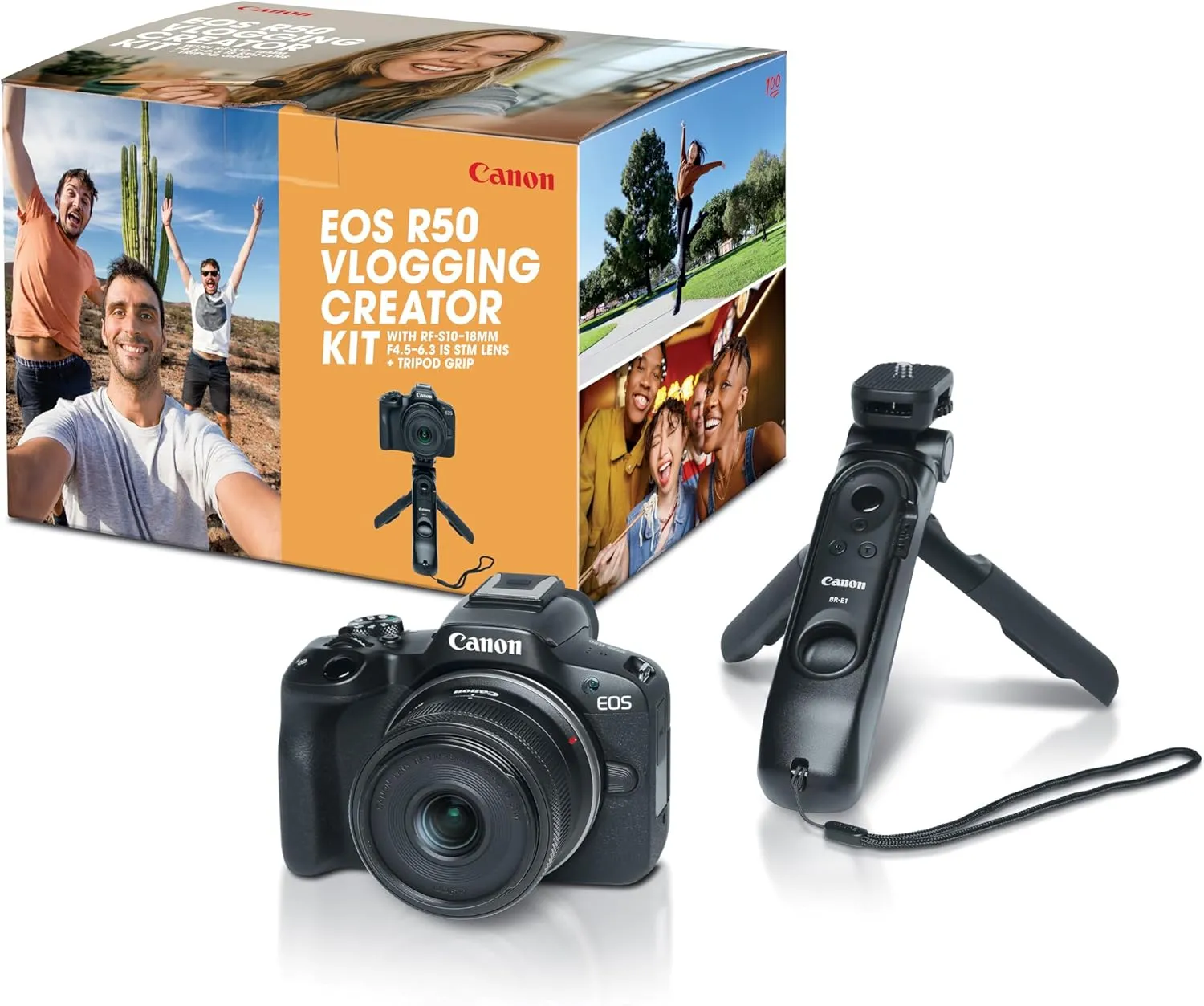 Canon EOS R50 Vlogging Creator Kit, Hybrid Mirrorless Camera with RF-S10-18mm F4.5-6.3 IS STM Lens and Tripod Grip, Wide-angle Lens, 24.2 MP CMOS (APS-C) Sensor, Vlogging Camera, Black