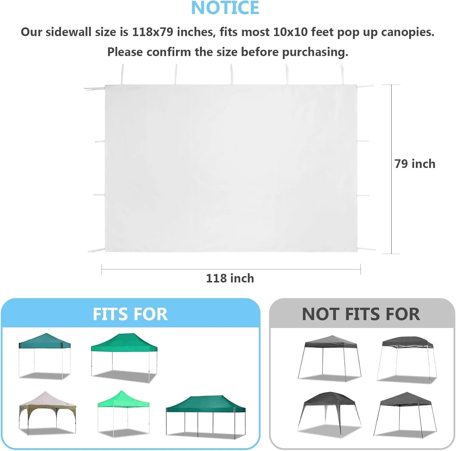 Canopy Tent Sidewall for 10x10 Wall Tent, Canopy Shade Wall Tent Cover with Waterproof and 99% UV Protection Fabric, 3PCS Outdoor Canopy Curtains