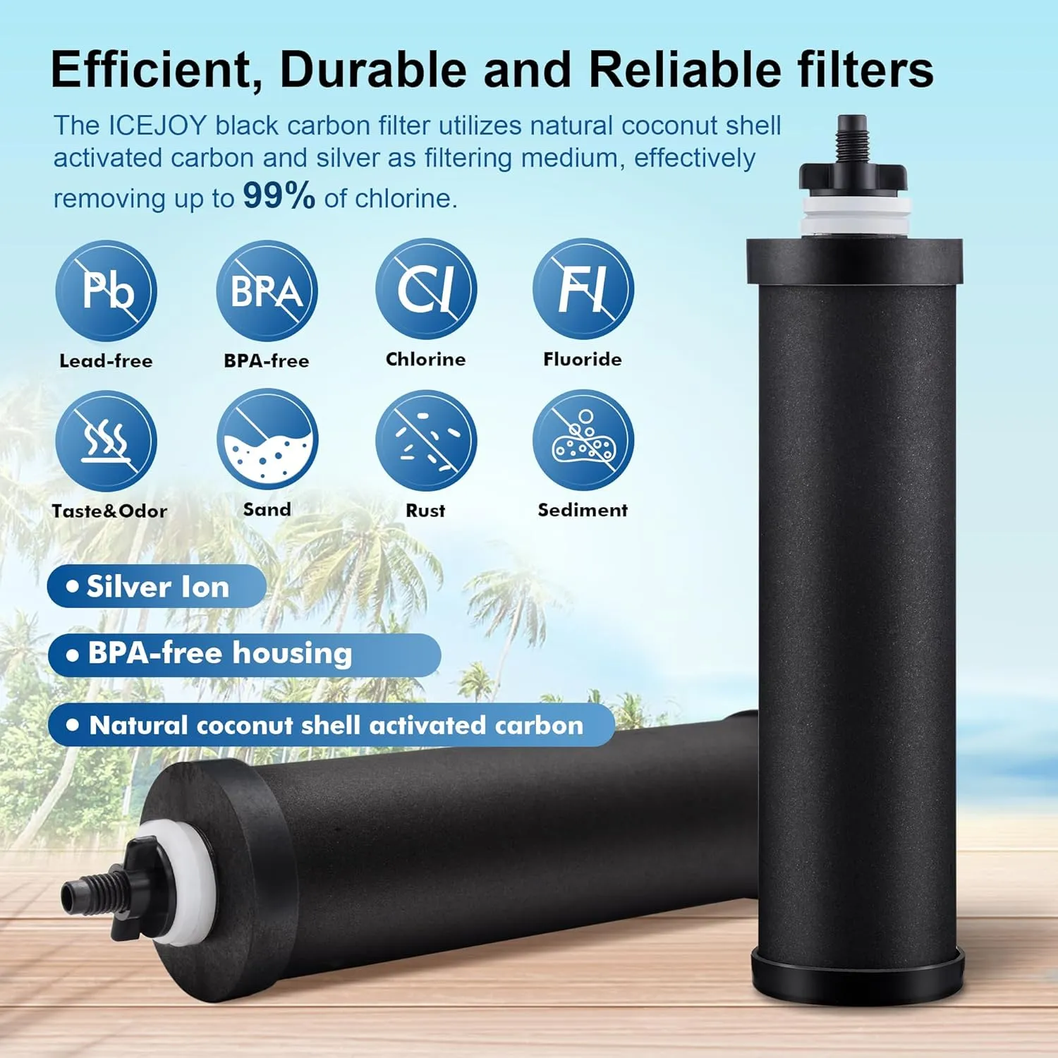 Carbon Rods (2 PACK) for Gravity Water Filtration System - Replacement for Berkey® BB9-2® Black Filters, Berkey® Gravity Water Filter System and Other Filter System NSF/ANSI 42 Certification
