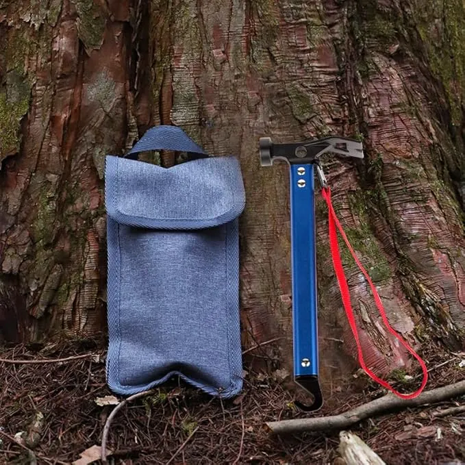 Carbon Steel Aluminum Camping Hammer, 12" Small Lightweight Three-in-One Functional Tent Stake Hammer for Hiking Kit Blue