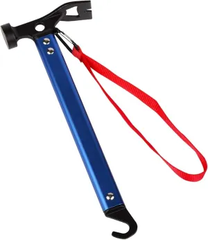 Carbon Steel Aluminum Camping Hammer, 12" Small Lightweight Three-in-One Functional Tent Stake Hammer for Hiking Kit Blue
