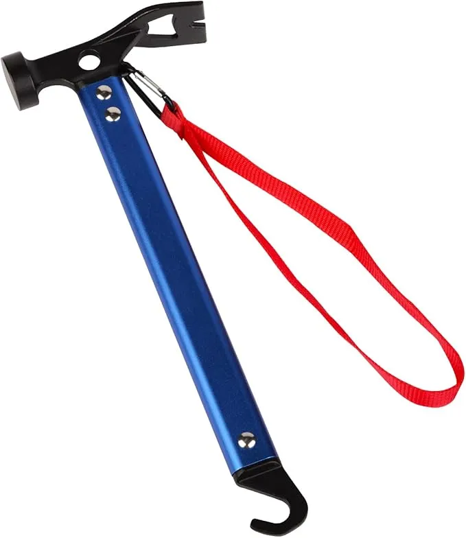 Carbon Steel Aluminum Camping Hammer, 12" Small Lightweight Three-in-One Functional Tent Stake Hammer for Hiking Kit Blue