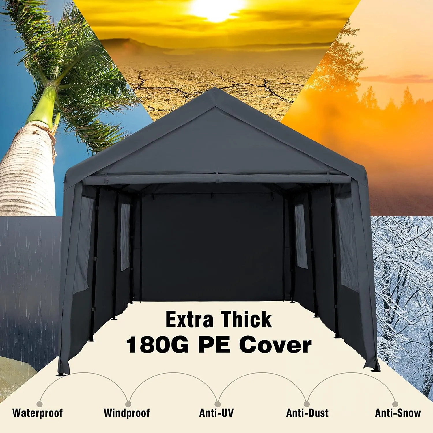 Carport Canopy 12x20ft Heavy Duty with Removable Sidewalls & Doors, Portable Car Port Garage Shelter for Boat, Party, Outdoor Camping Tent, UV Resistant