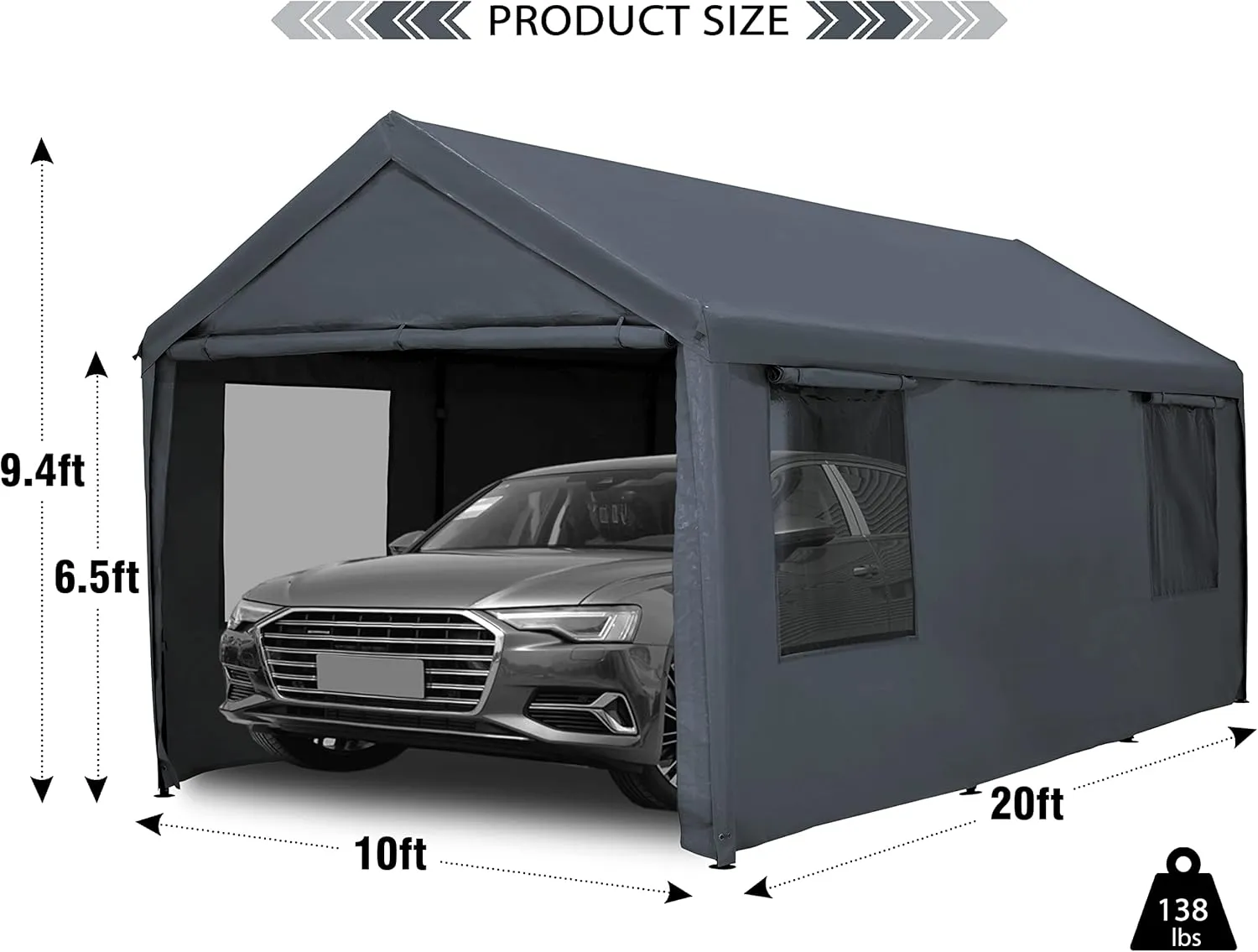 Carport Canopy 12x20ft Heavy Duty with Removable Sidewalls & Doors, Portable Car Port Garage Shelter for Boat, Party, Outdoor Camping Tent, UV Resistant