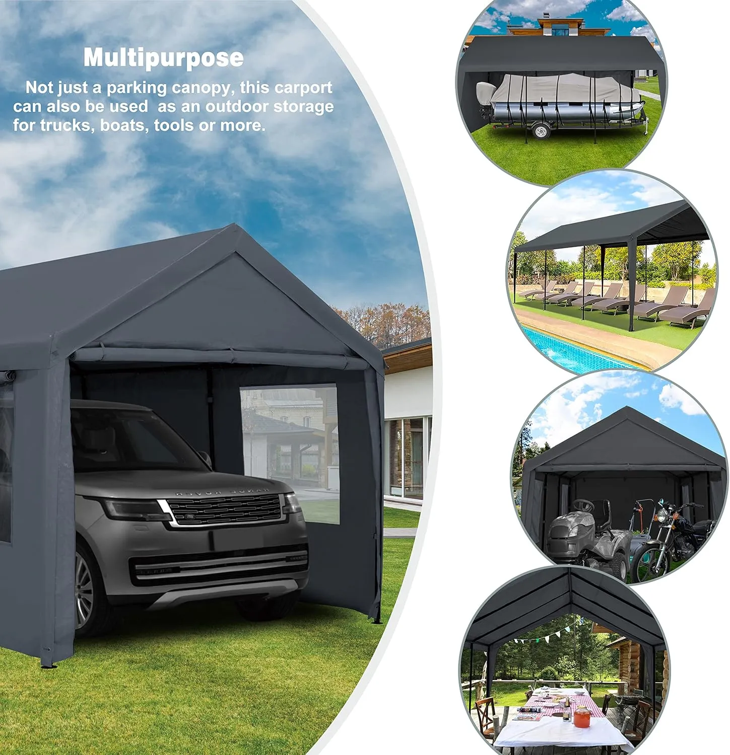 Carport Canopy 12x20ft Heavy Duty with Removable Sidewalls & Doors, Portable Car Port Garage Shelter for Boat, Party, Outdoor Camping Tent, UV Resistant