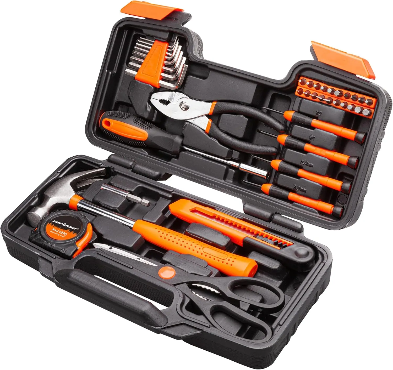 CARTMAN 39 Piece Tool Set General Household Hand Kit with Plastic Toolbox Storage Case Orange