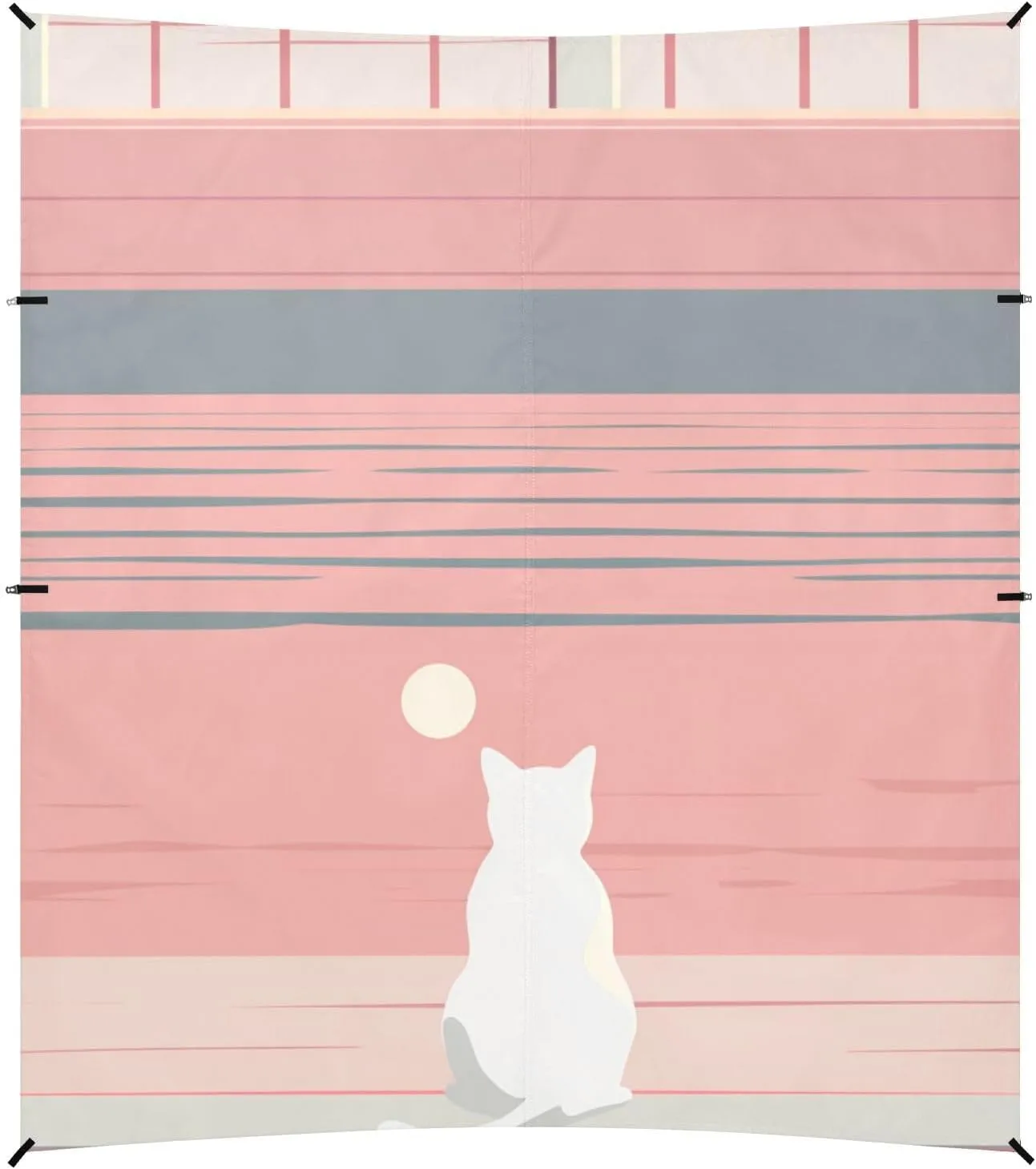 Cartoon Cat and Sunset Foldable Beach Canopy UPF50  Waterproof Outdoor Sun Shade with Sturdy Poles, Sandbags and Shovel for Camping, Fishing, Backyard Fun