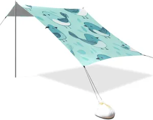 Cartoon Cute Bird Turquoise Designed UPF50  Protection Foldable Beach Tent Lightweight Large Sun Shade with Sand Shovel, Sandbags for Camping Trips, Fishing, Backyard Fun or Picnics tapete