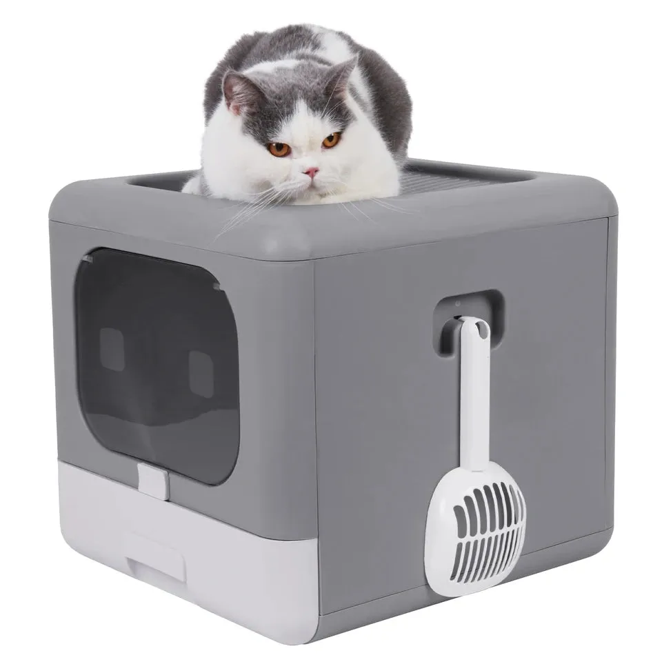 Cat Litter Box Foldable Top Entry Litter BoxCat Litter Scoop Drawer for Medium and Large Cats