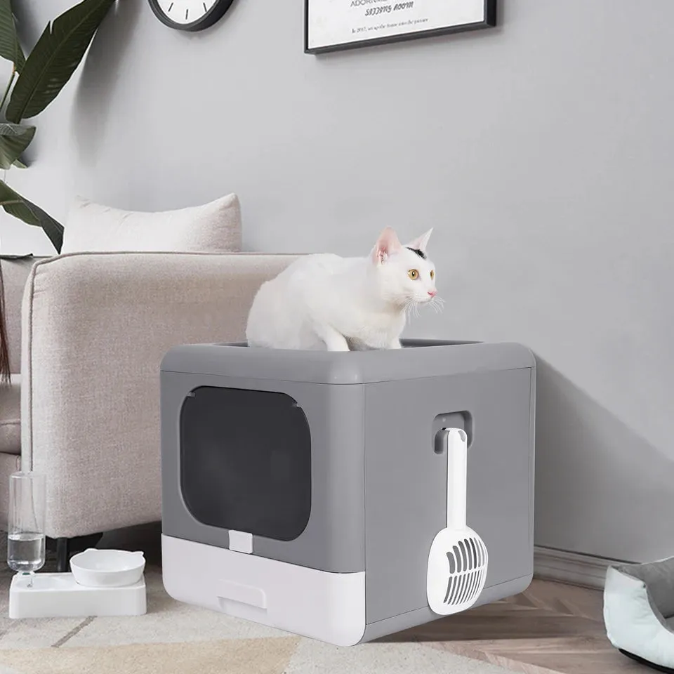 Cat Litter Box Foldable Top Entry Litter BoxCat Litter Scoop Drawer for Medium and Large Cats