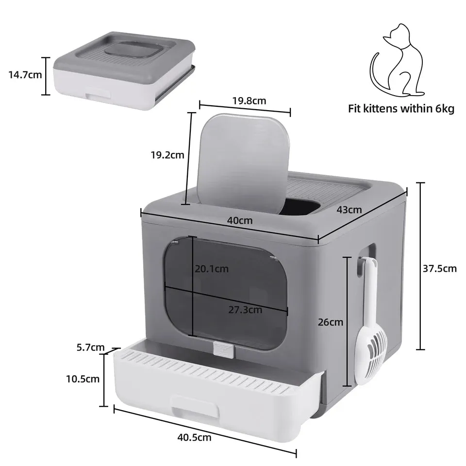 Cat Litter Box Foldable Top Entry Litter BoxCat Litter Scoop Drawer for Medium and Large Cats